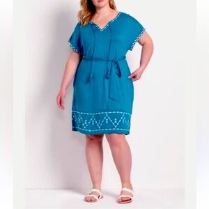 Lane Bryant short Dolman sleeve notch neck embroidered dress